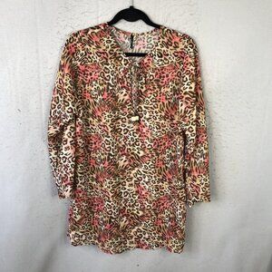 St John Swim Cover Up Dress Womens Large Pink Leopard Sheer Tunic Top Print
